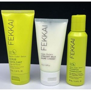 Fekkai 3pc Straight Balm Apple Cider Detox Shampoo Scalp Scrub Exfoliant Bundle